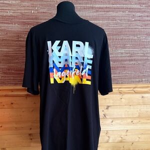 Karl Lagerfeld Black Tee with Multicolor Stacked Logo